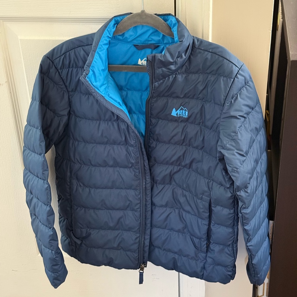 REI Kids Navy and Sky Blue Puffer Jacket